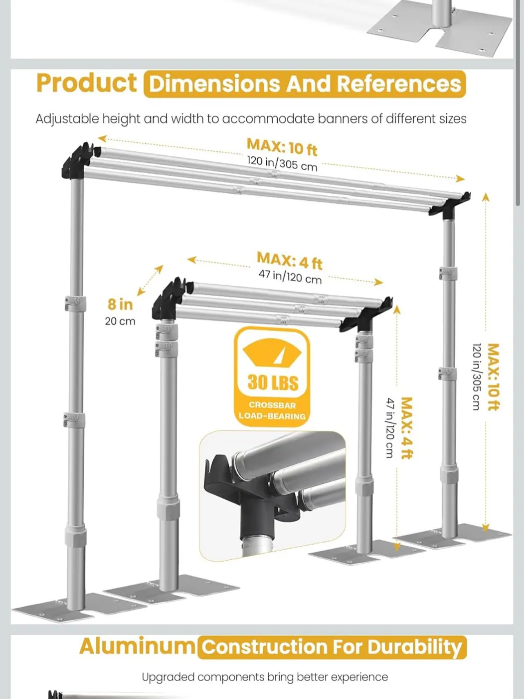 Adjustable Banner Stand reference image for HD Party Supplies rental planning