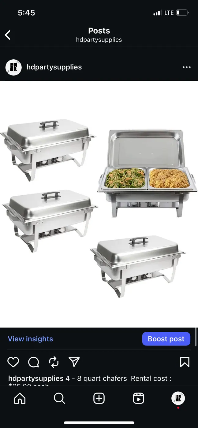 Chafing Dish Reference Photo reference image for HD Party Supplies rental planning