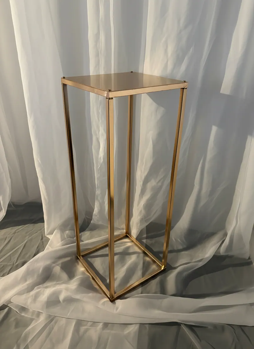 Gold Glass Display Pedestal available party rental item from HD Party Supplies