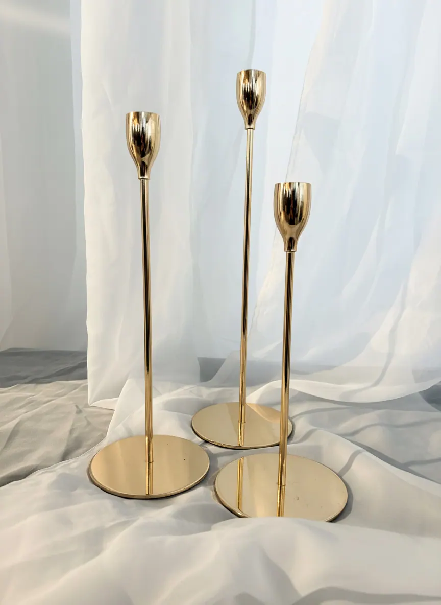 Gold Taper Candle Holder Set available party rental item from HD Party Supplies