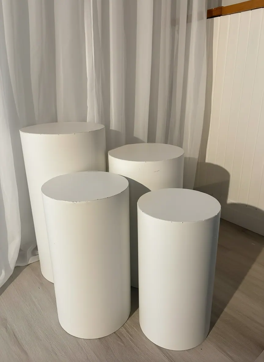White Cylinder Plinth Set available party rental item from HD Party Supplies