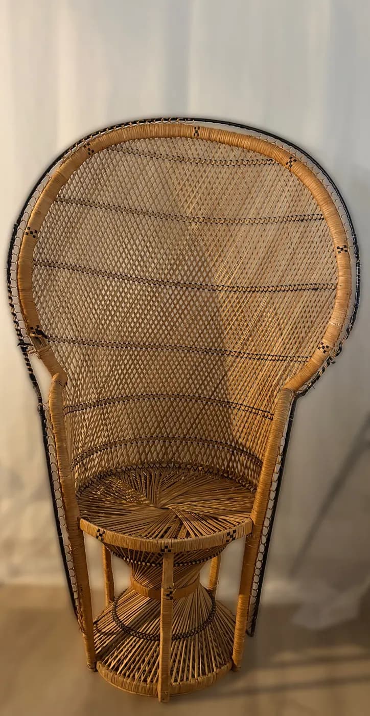 Wicker Peacock Chair available party rental item from HD Party Supplies